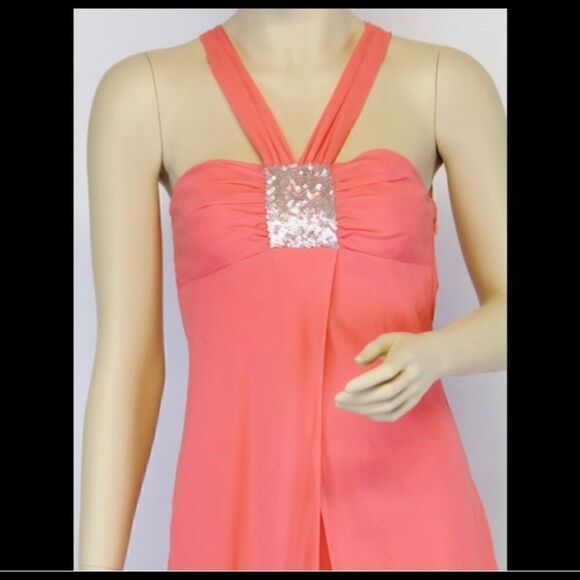 BCBGMaxAzria ORANGE SILK SEQUIN HALTER MAXI DRESS - Picture 5 of 9